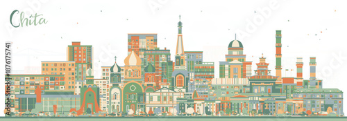 Chita Russia city skyline with color buildings. Illustration. Chita cityscape with landmarks. Business travel and tourism concept with modern and historic architecture.