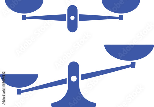 Blue balance scales one level one tilted weighing justice