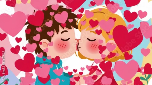 Couple Kissing Surrounded by Hearts Icon