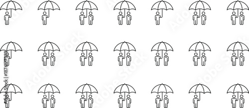 People under umbrella protection icons pattern, insurance safety coverage concept illustration for risk management and family security