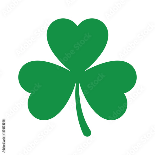 A simple illustration of a vibrant green shamrock with three leaves and a slender stem