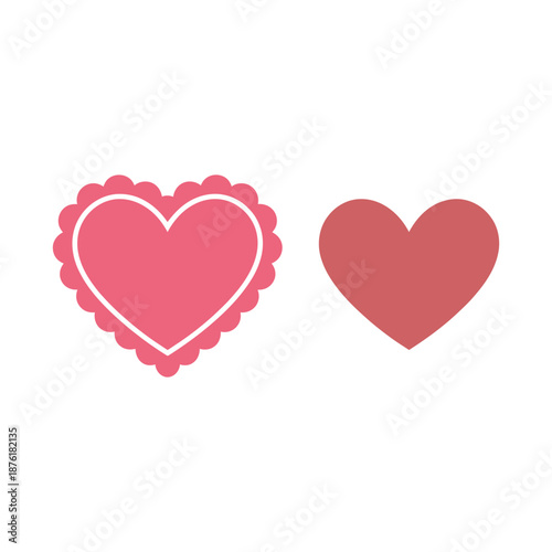 Two decorative hearts with scalloped edges one a deeper shade of pink than the other