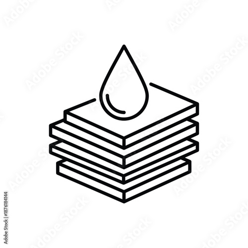 A simple line art illustration of stacked layers with a single droplet on top
