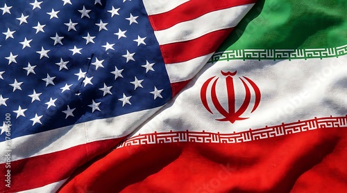 Flags of America and Iran side by side in closeup view high quality professional detailed modern elegant stylish clean crisp vibrant