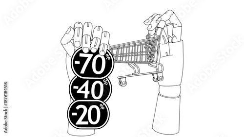 Black and white illustration of a hand controlling multiple interest rate levels, representing financial control, monetary policy, and economic regulation.