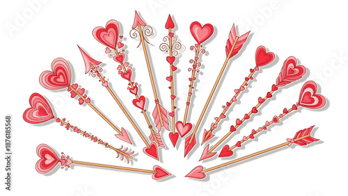 Set of decorative heartshaped skewers with pink and red accents