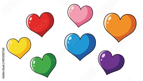 Collection of colorful hearts in various colors
