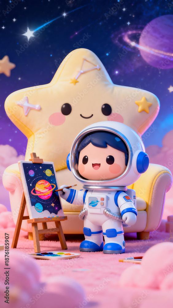 Fototapeta premium little girl on the moon