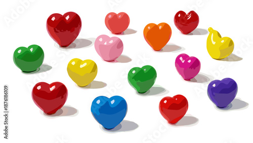 Colorful heartshaped candies in various colors
