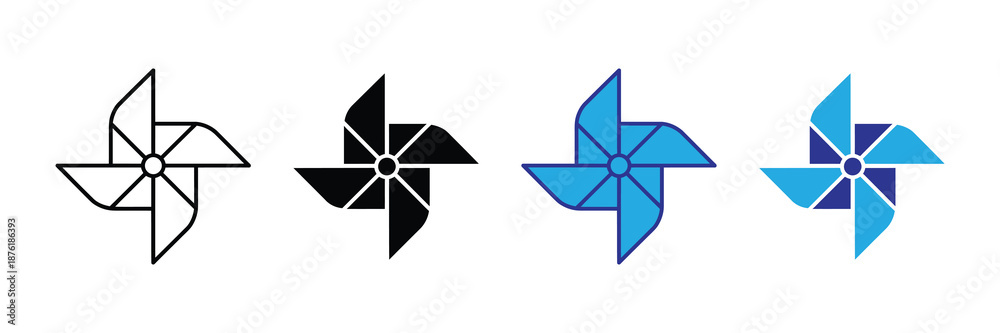 Ταπετσαρία Vector illustration icon collection of four different colored pinwheel shapes in