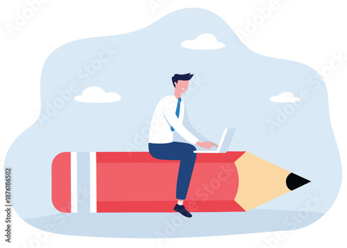 Smart young content writer with creative writing blog, Innovative idea and inspiration, Digital Media content 