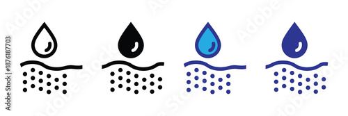 Vector illustration icon water droplets falling into water with ripples and splashes in black and blue colors