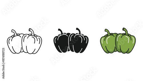 Three Bell Peppers in White Black and Green Colors