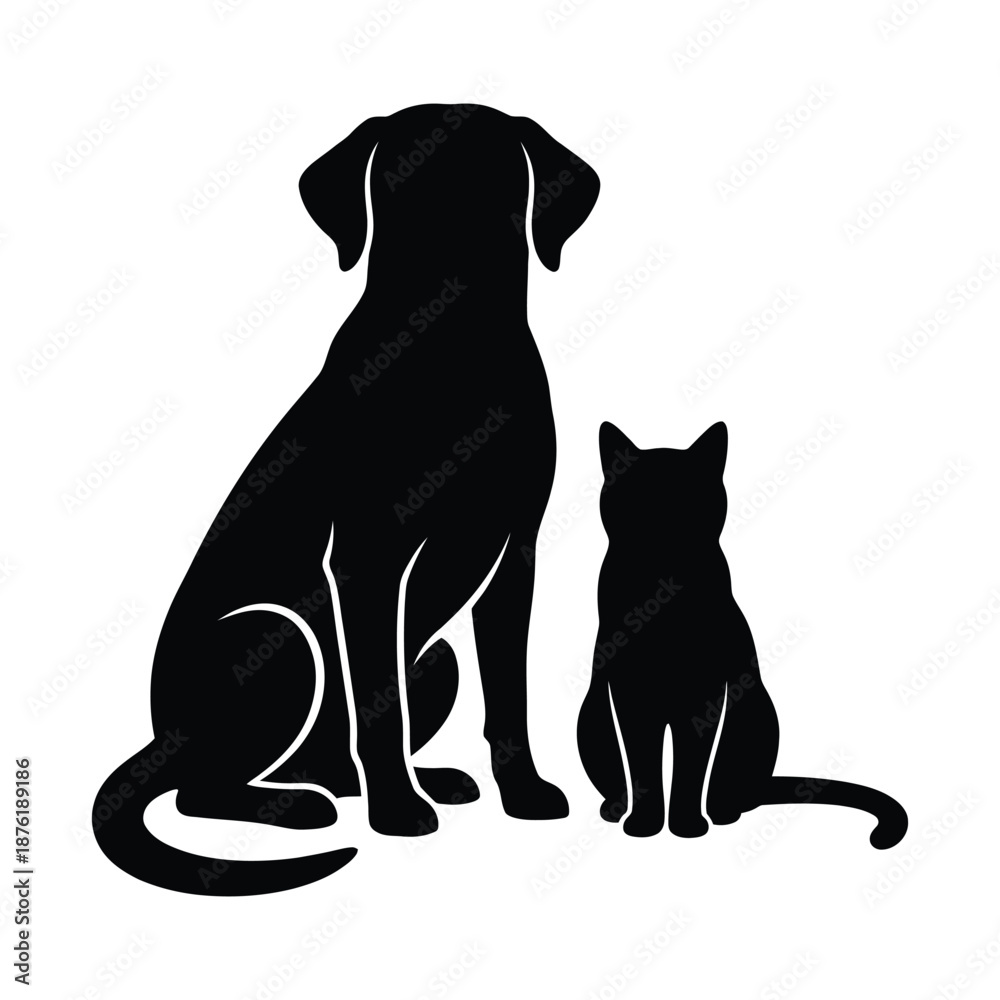 Obraz premium A striking silhouette of a dog and a cat sitting peacefully side by side in a minimalistic design