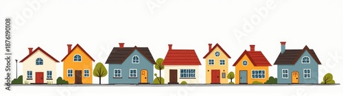 A cartoon of a row of houses with a red roof