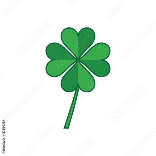 A vibrant illustration of a four leaf clover with a simple green design and stem