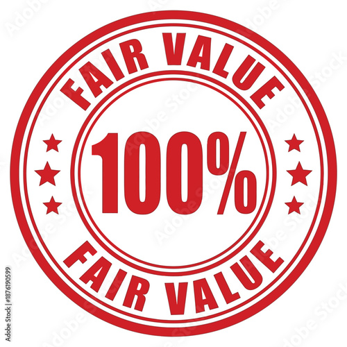 A red circular stamp displays the text fair value and 100 with surrounding star details