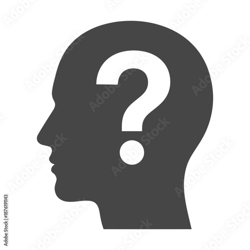 A black silhouette of a human head with a white question mark inside symbolizing uncertainty