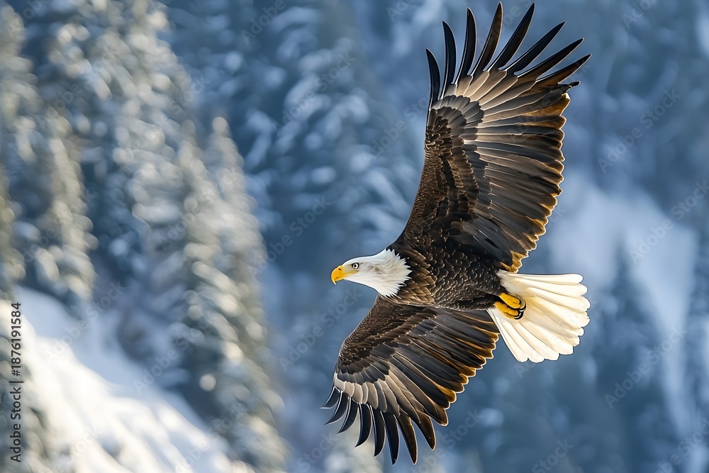 Obraz premium Bald eagle gliding sky high resolution picture