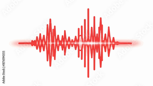 Red sound wave with gradient glow, horizontal oscillation
