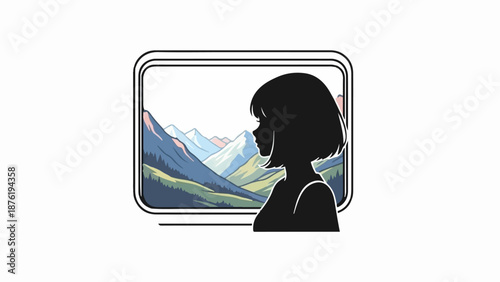 Silhouette of a young woman gazing at a majestic mountain vista