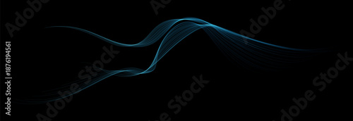 Vector abstract blue light wave lines flowing on black background