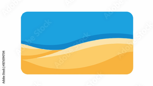 Stylized beach scene with wavy sand dunes under a blue sky