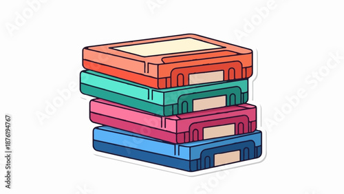 Stack of four brightly colored game cartridges