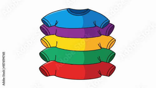 Stack of colorful t-shirts blue, purple, yellow, green, and red