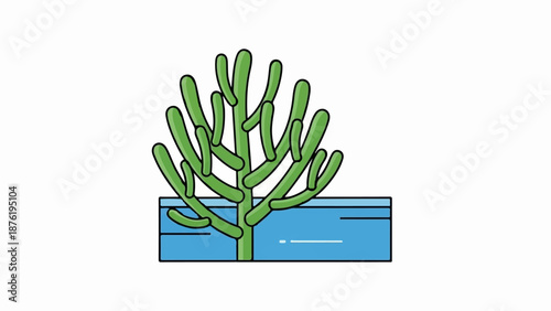 Stylized green cactus plant in a blue planter