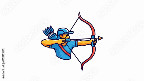 Stylized illustration of an archer aiming a bow and arrow, with quiver