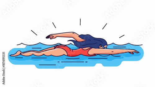 Stylized illustration of a person swimming freestyle