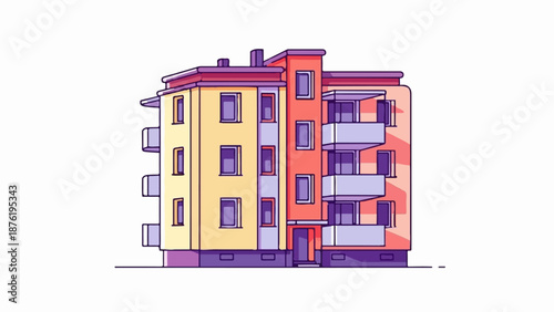 Stylized illustration of a multi-story residential building with balconies