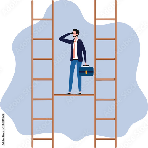 Change job to get growth opportunity, new career path development, transform business to improve for success or achieve target concept, confidence businessman climb up ladder to change to new path. 