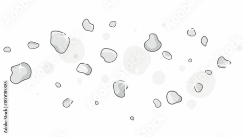 Scattered light grey, irregular shapes with sparkling highlights on a white background