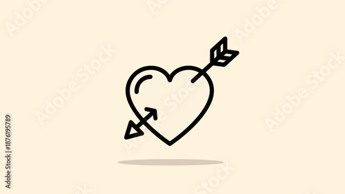 Simple black outline of a heart pierced by an arrow on a cream background