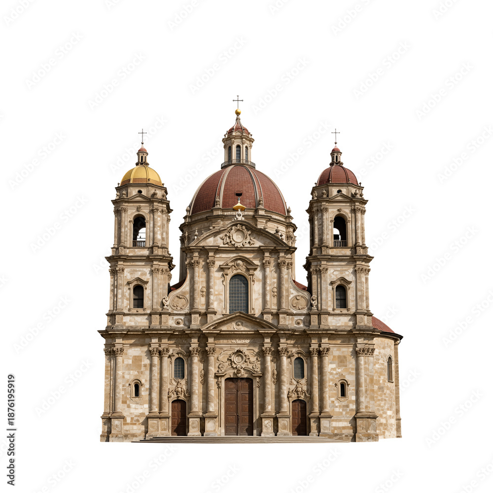 Fototapeta premium Historic Baroque Church Facade with Domes and Towers