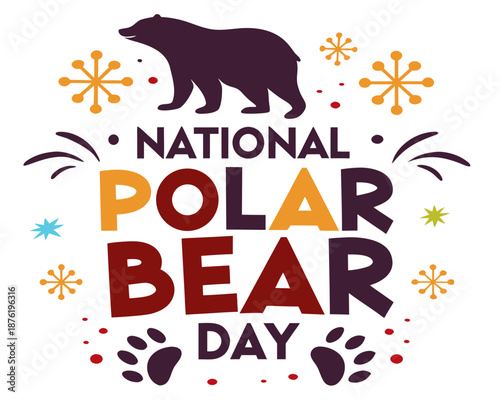 National Polar Bear Day Vector Illustration, Cute Polar Bear and Arctic Wildlife Graphic