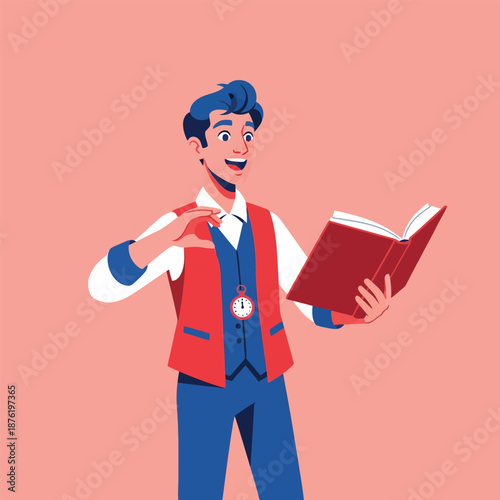 Vintage Style Man Reads Aloud Performance