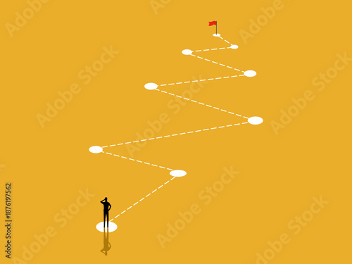 Work experience, businessman follows plan to a flag