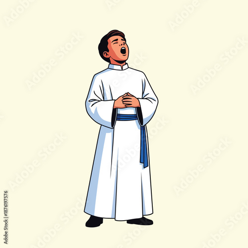 Young Chorister Boy Singing in Robe