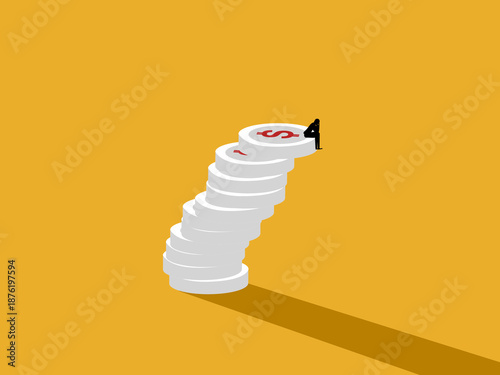Financial Crisis, Businesspeople are saddened by a pile of coins about to fall