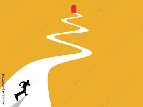 businessman ran along the winding path towards the door.