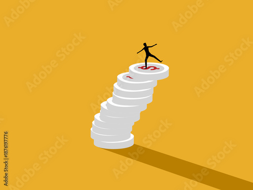 Businessman who was on a pile of coins is falling