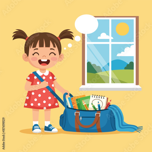 Excited Student Packing School Supplies