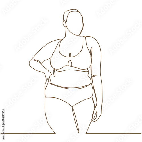 Curvy women in underwear one line drawing. Curvy women in underwear single line illustration. Curvy women in underwear minimalist line art. Curvy women in underwear vector art