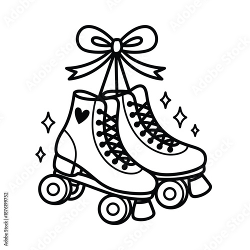 a pair of roller skates with a heart and a bow