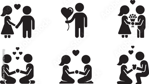 Love and Romance Couple Icons, Wedding Dating Valentine Illustration