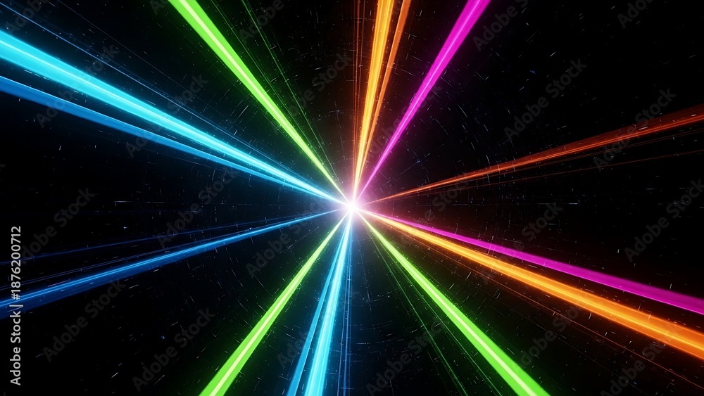Fototapeta premium Radiant burst of multicolored lasers in a dark space