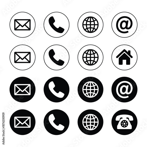 collection of various black and white communication icons